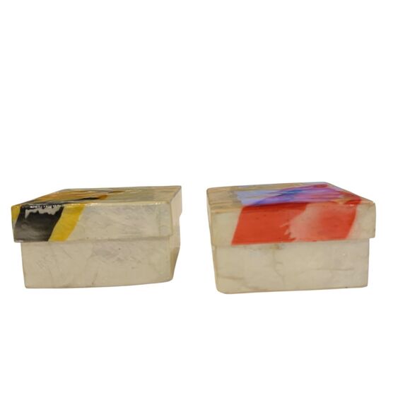 Set of 2 Capiz Shell Trinket Boxes Bird Design Cardinal Goldfinch Philippines - Picture 4 of 11